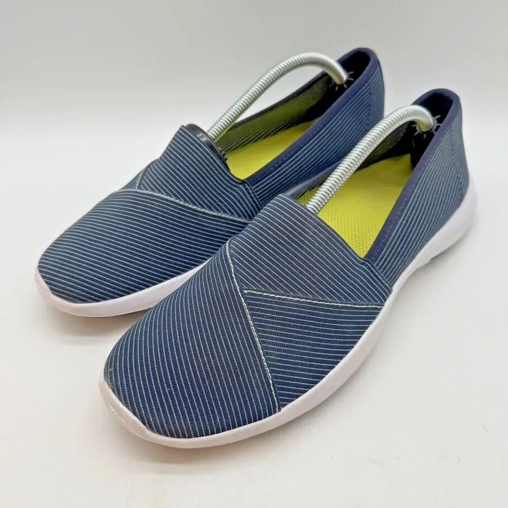 L.L. Bean Back Cove Canvas Shoes Women's 8 Blue Pin-Strip Slip On Comfort 503526